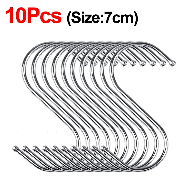 2/10Pcs S-Shape Hook Stainless Steel Clothes Bags Towels Plants Hanging Rack Multi-function Kitchen Bedroom Railing Hanger Hook