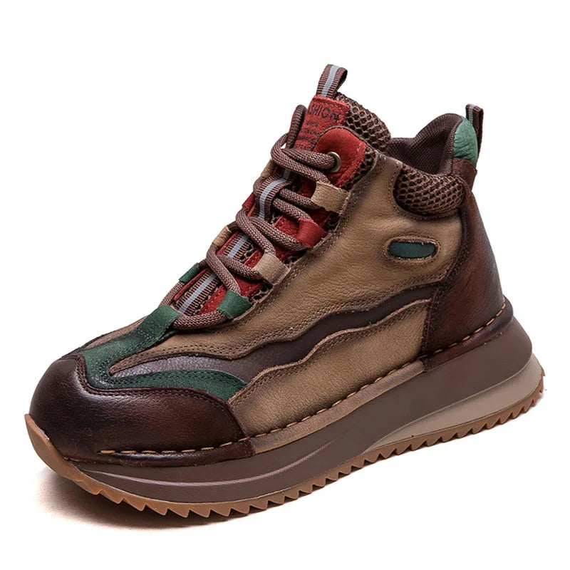 DRKANOL 2026 Women Boots Autumn Winter Mixed Colors Genuine Cow Leather Warm Ankle Boots Ladies High Top Casual Sneakers Shoes