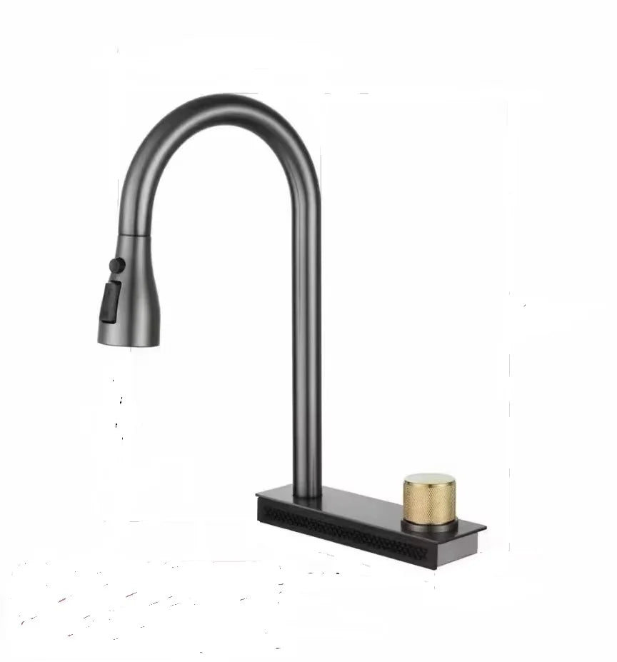 LED Factory 304 Stainless Steel Anti-Scratch Kitchen Sink Multifunction LED Digital Display Pull-Out Faucet Single Bowl Design