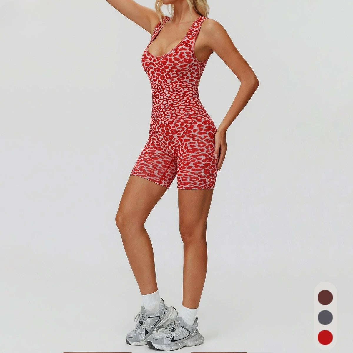 Greenora Leopard Print Yoga Jumpsuit Women Backless Sexy Bodysuit Push Up Gym Romper Peach Lift Fitness Activewear Sportswear