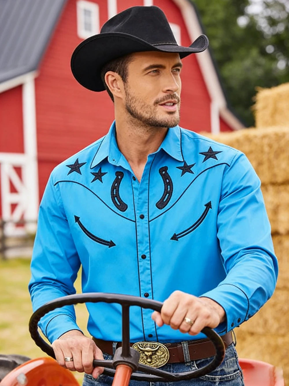 2026 New Men's Western Farm Cactus 3D Print Black Shirt Long Sleeve Collar Button Business Casual Hawaiian Shirt Men For you