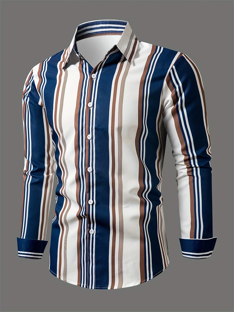 Fashion Square stripe patterns 3D Print Mens Long Sleeve Shirt Autumn Button Down Casual Animal Shirt Lapel Mens Clothing Tops
