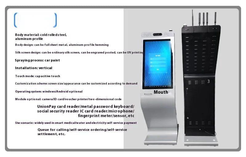 Hot selling：High Compatibility Indoor Self-Service Payment Kiosk Printer SDK 21.5/23.8/27/32/43 Inches Check-in/Out Touch Screen