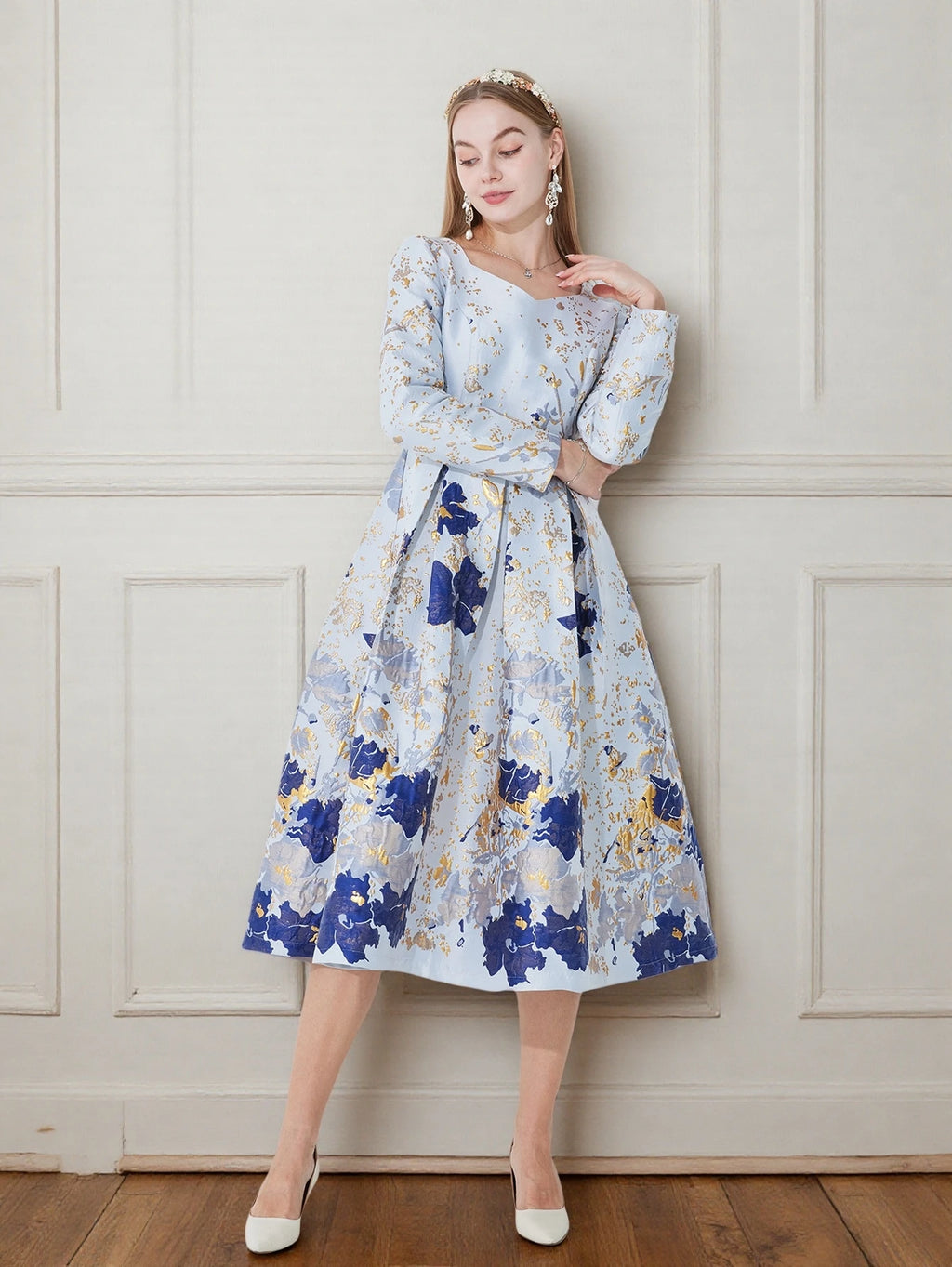 DEVCHATA Women's Luxury Fall Winter Long Maxi Dresses New Jacquard Party Fashion Long Sleeve Dress Lady Evening Clothing