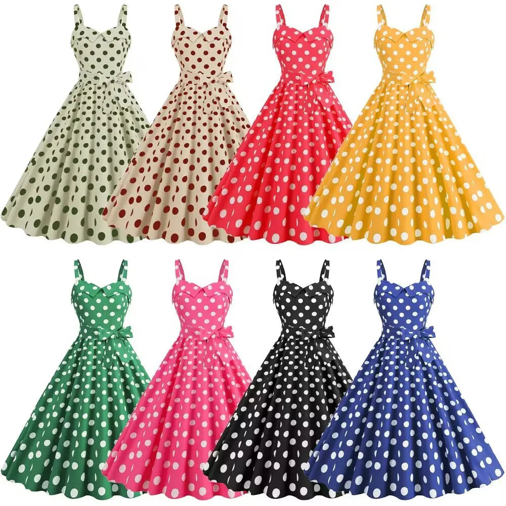 Vintage Classical Polka Dot Printed Dress Women's Sexy Sling Strap Wrap Chest Dress Valentine's Day Streetwear Spring Summer