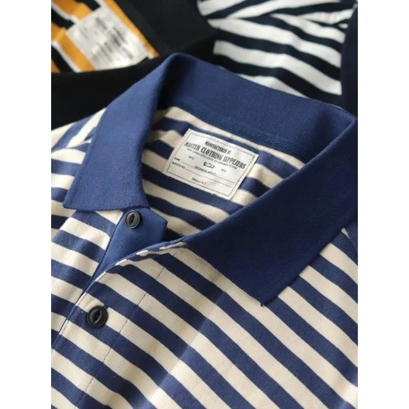Loose Fit Summer  Shirt Men's Retro Stripes Turn-down Collar Short Sleeve British Style Casual Fashion Polyester Fiber