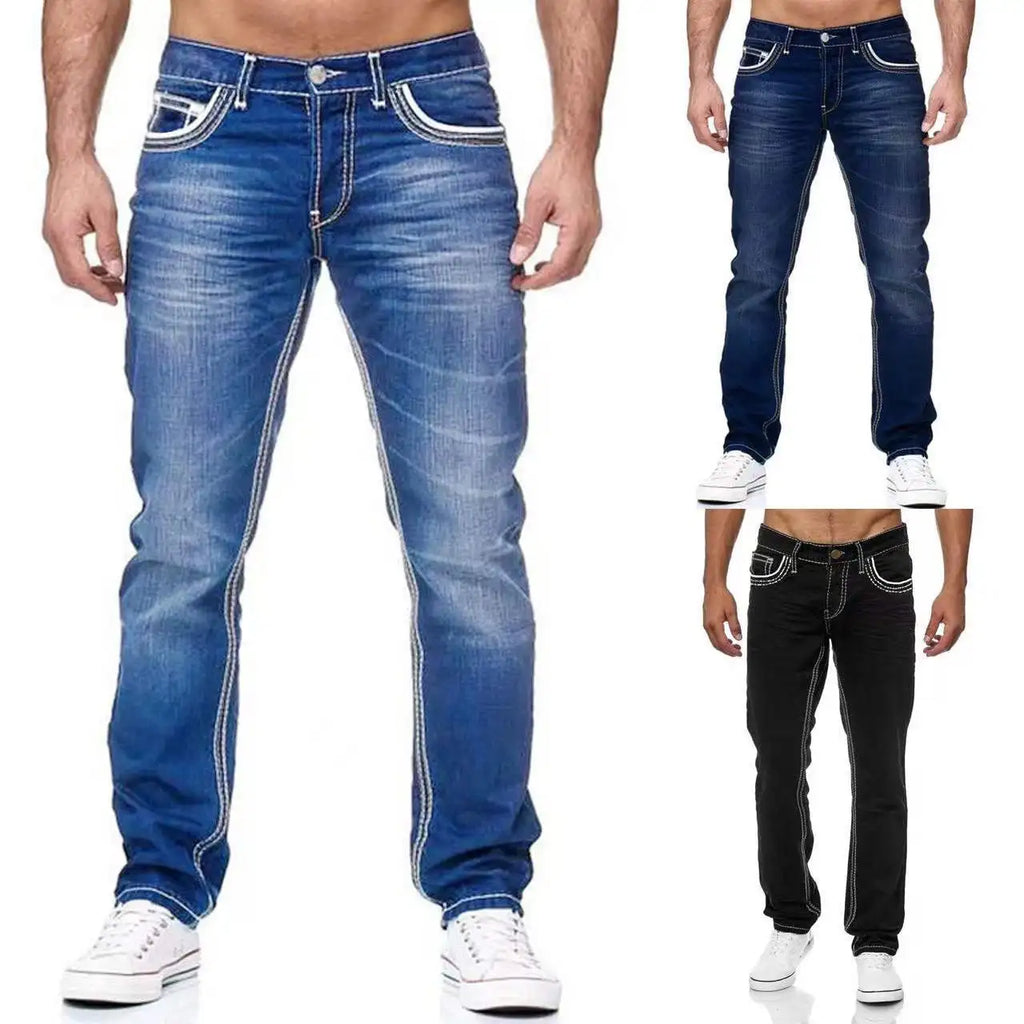 Kakan - High-quality Men's Personalized Double-line Jeans, New Dark Blue, Light Blue, Black Jeans K05-8878 In Spring and Autumn