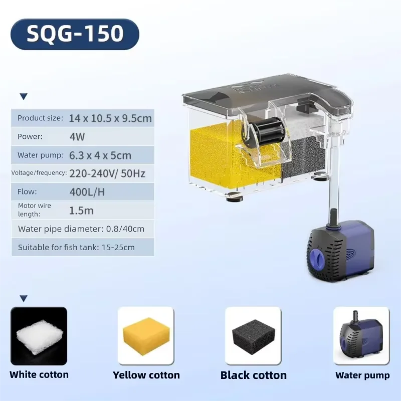 Fish Tank Filter 3 in 1 Water Purification Circulation Pump Aquarium Wall Mounted Filter Box Small Pump Silent Aeration