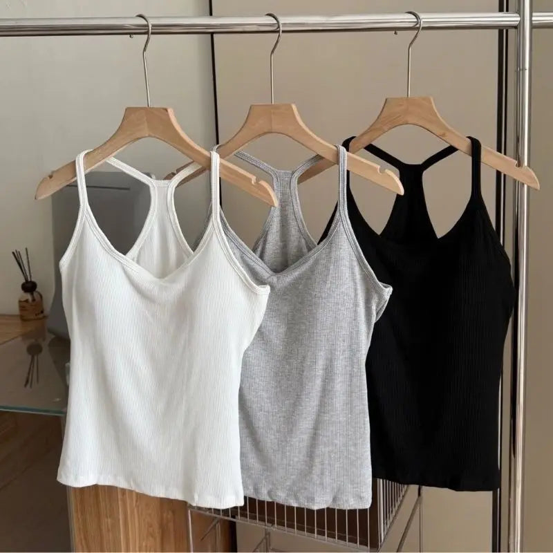 High Elastic No Tight Ribbed Tank Top Women Deep V Neck Racerback Sleeveless Slim Camisole Basic Daily Layering Underwear Vest