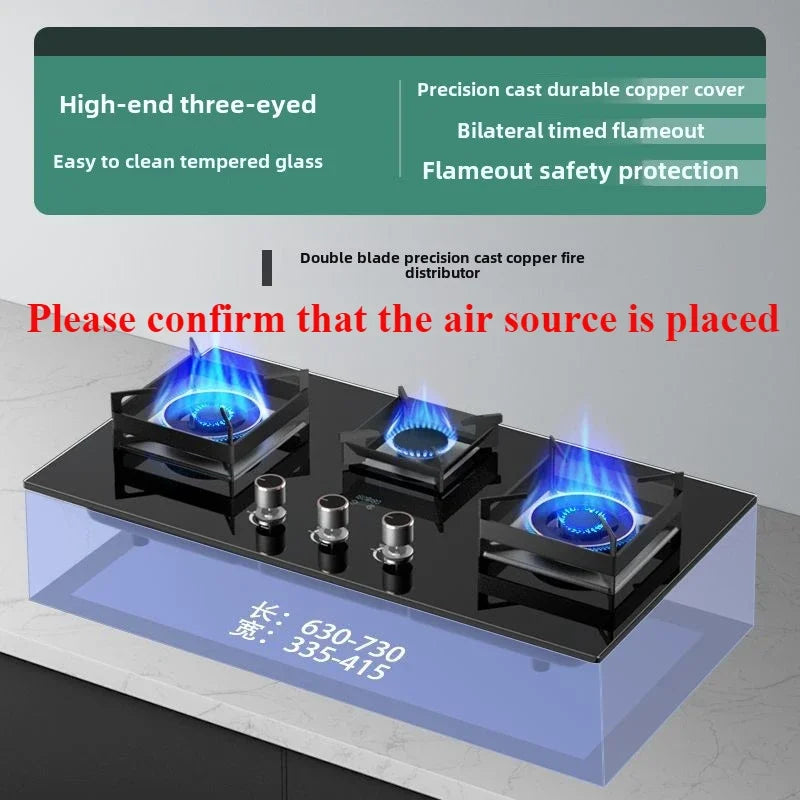 Embedded Three-Burner Gas Stove Dual Fuel Natural Gas LPG Household
