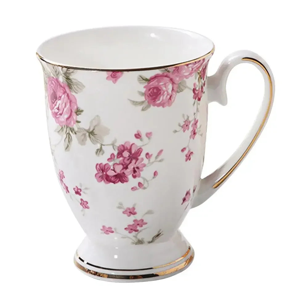 Classical Retro Bone China Mugs Large Capacity Ceramics Breakfast Milk Coffee Mug Pastoral Flower Tea Cup Home Office Drinkware