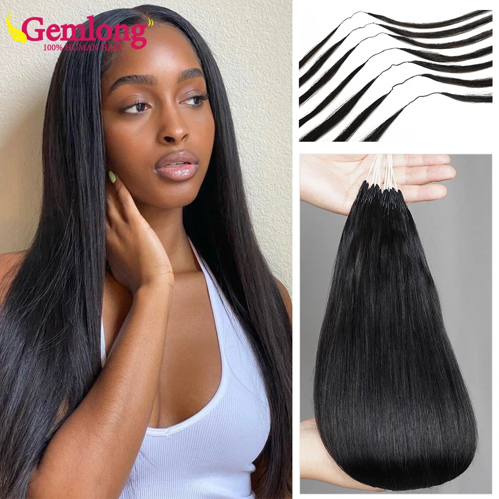 Feather Crochet Human Hair Extensions 16-26Inch Burmese Straight Hair Pre-Looped Invisible Pre-Separated Crochet Bulk Human Hair