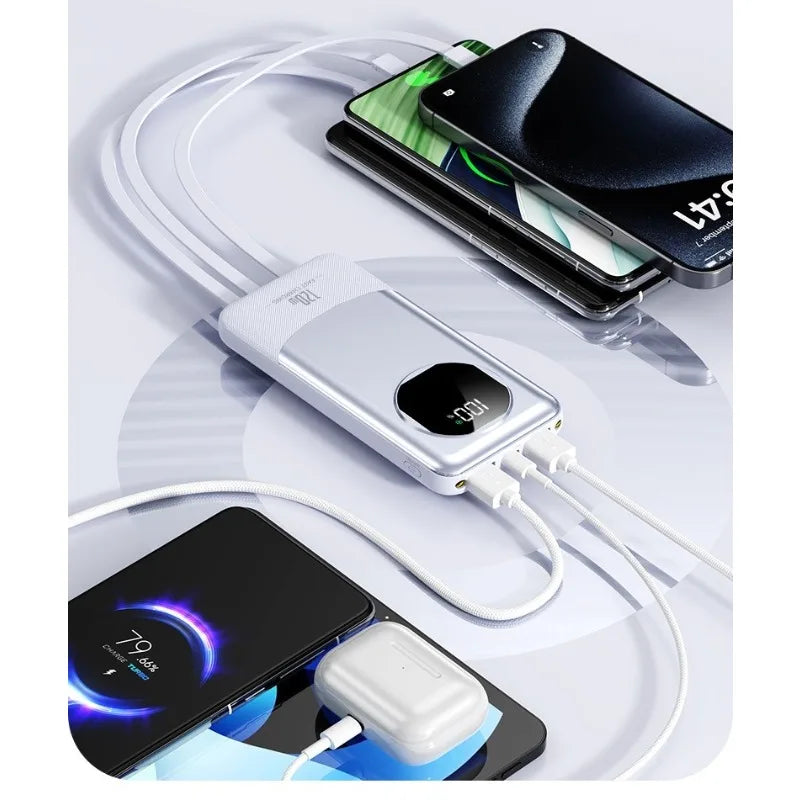 120W 20000mAh Super Fast Charging Power Bank Smart Digital Display with Built-in Four Cables and Type-C Fast Charging