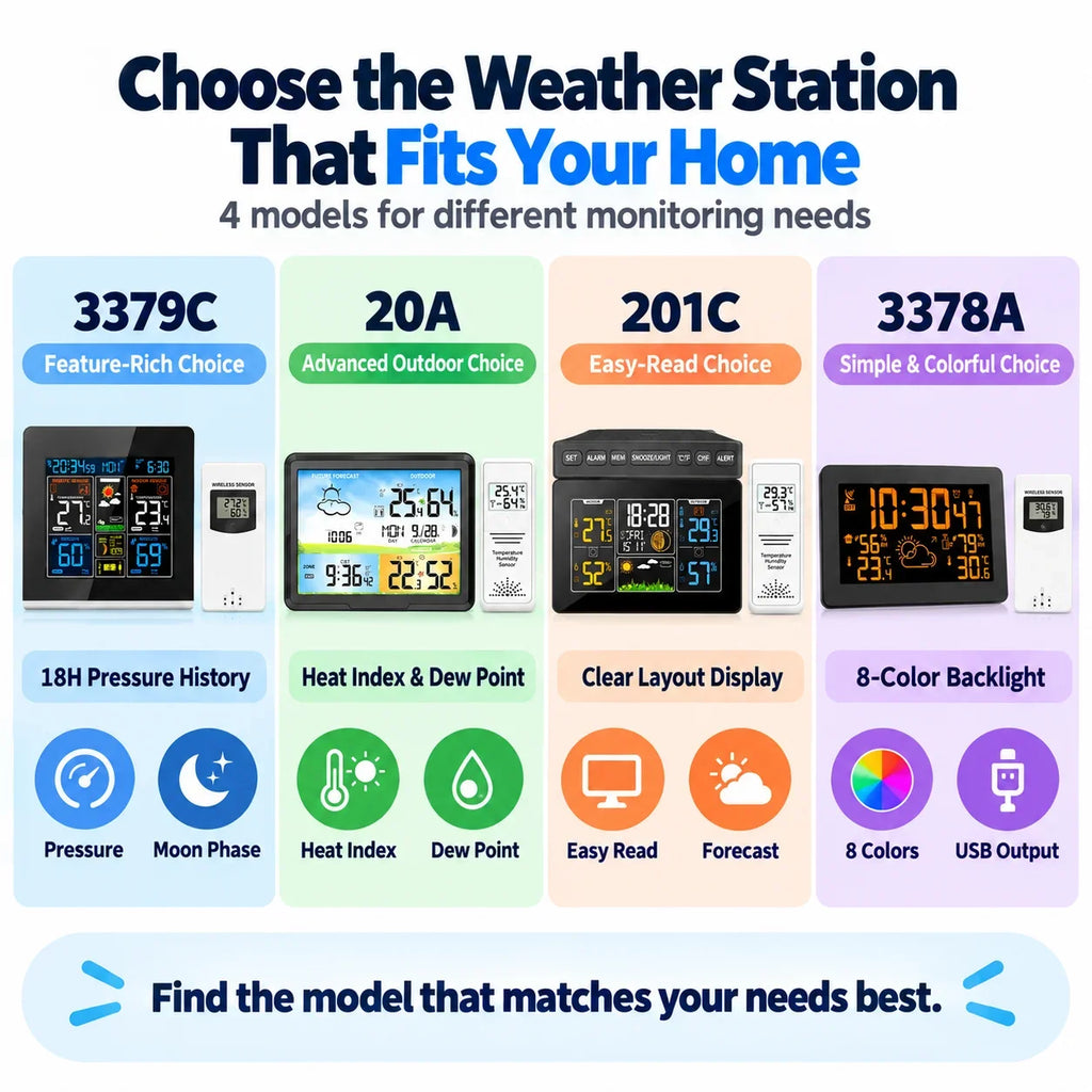 FABISENSE Wireless Weather Station with Indoor Outdoor Sensor Thermometer Hygrometer, Forecast Barometer Moon Phase, USB Powered