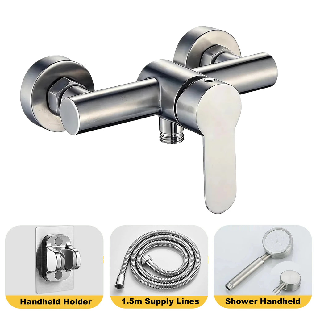 304 Stainless Steel Bathroom Shower Faucet Wall Mounted Triple Tub Faucet Hot and Cold Water Mixing Valve Faucet with G1/2 Inch