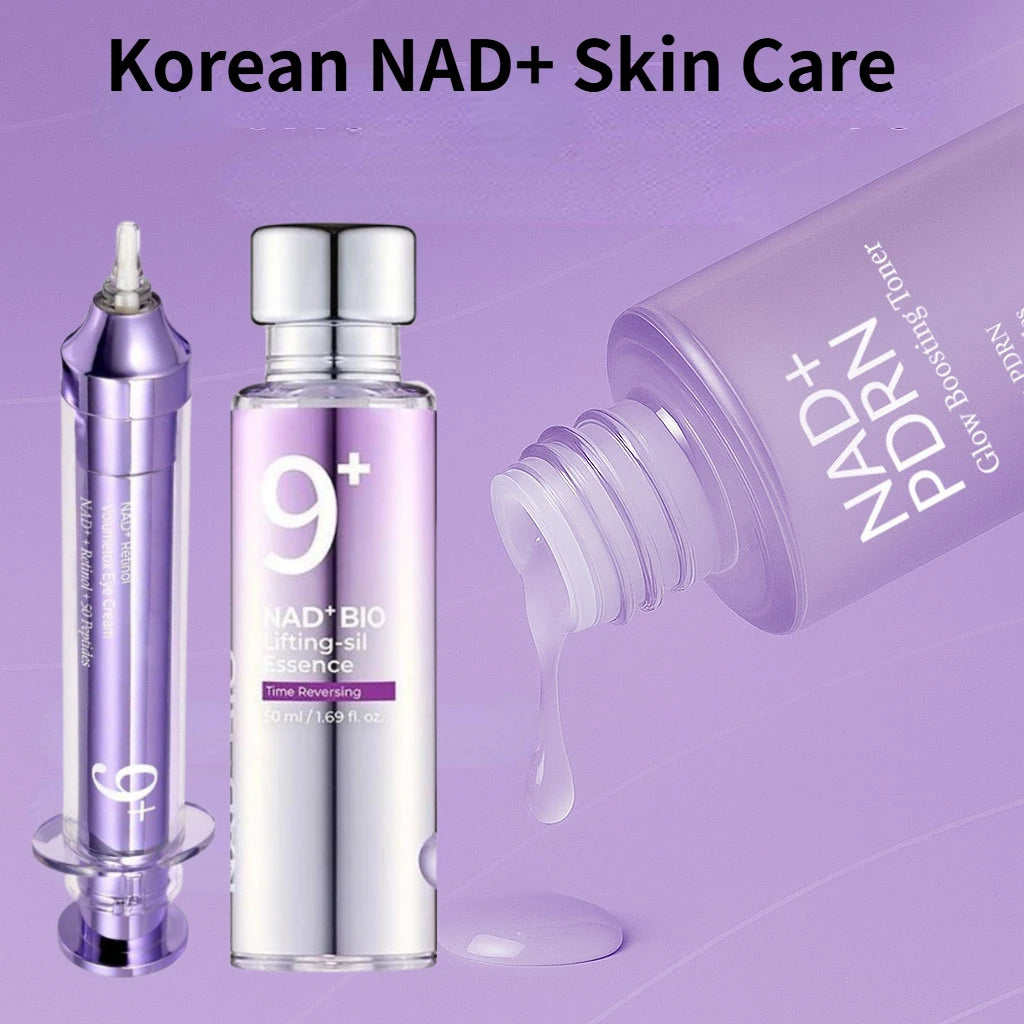 NAD+ Peptides Glow Boosting Toner + Firming Serum + No.9 Eye Cream - Korean Anti Wrinkle Brighten Dark Circles Skin Care
