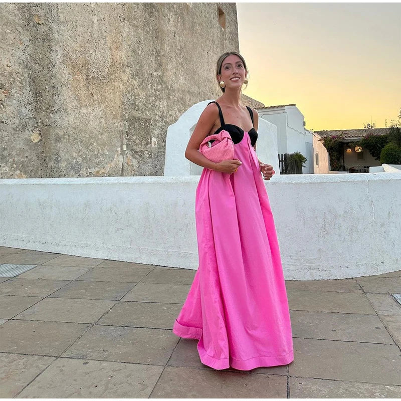  Women Sexy Color Blocking Halter Maxi Dresses Elegant Backless Off shoulder Sleeveless Slim Gowns 2026 New Lady Party Vestidos