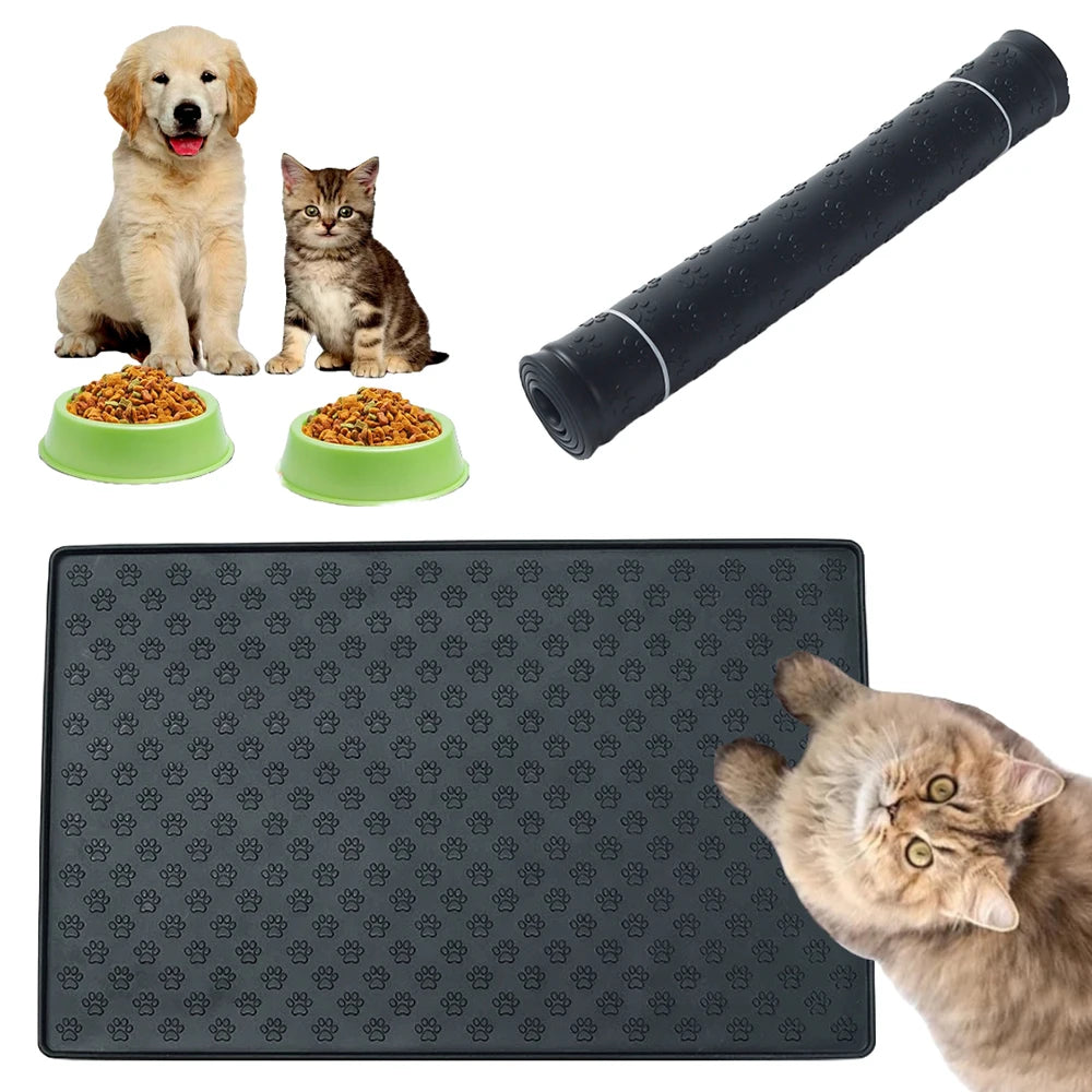 60*40cm Silicone pet feeding mat, cat and dog food mat with overflow protection floor, cat and dog meal mat with water bowl,