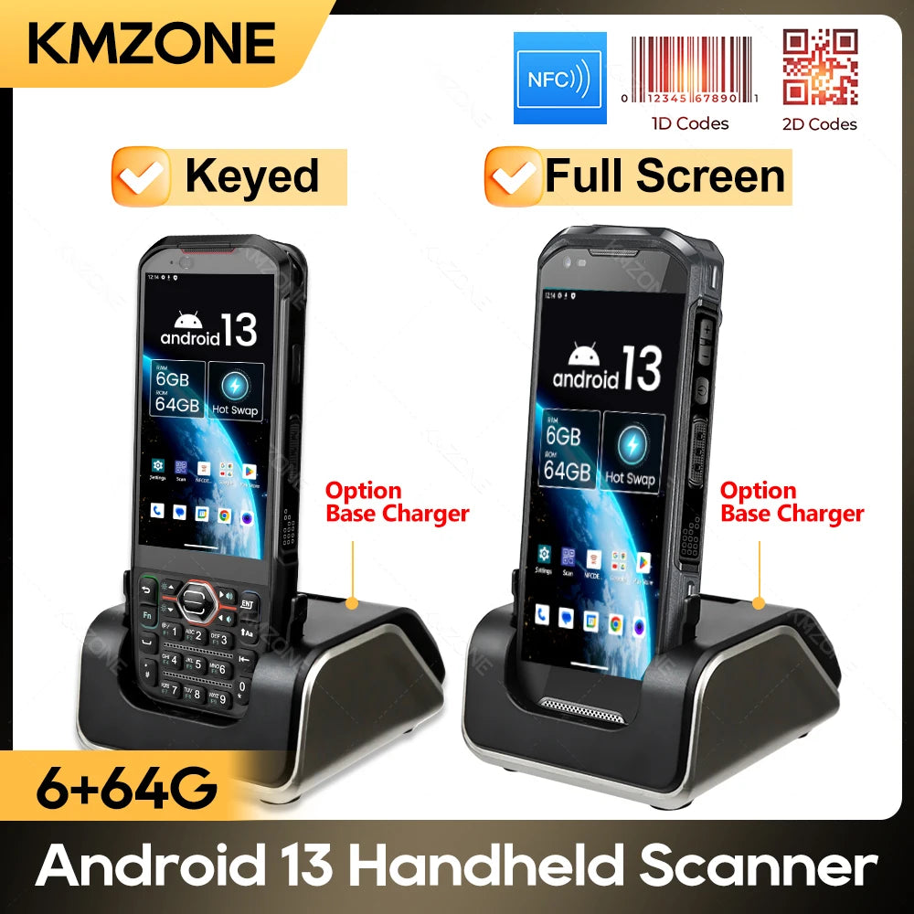 Android 13 Handheld PDA 1D 2D QR Portable Barcode Scanner Reader 6GB+64GB POS Terminal Data Collector with Hot-swap/Cradle