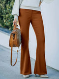 Women Chic Casual Low Waist Brown Flare Pants Slim Fit Y2K Bootcut Trousers Fashion Solid Pockets Streetwear Autumn Stretch