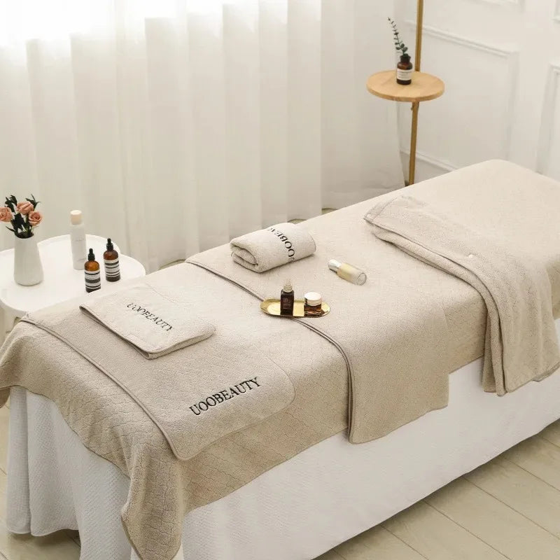 Customized Logo Beauty Salon Specific Towel Coral Fleece Bath Skirts Perforated Bedding Large Bath Towels Clinics Nails Esthetic
