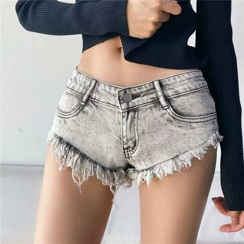 Women Summer Low Waist Denim Shorts Stretchy Short Jeans Hot Pants Sexy Triangle Design Butt Enhancer Casual Streetwear DURIKIES