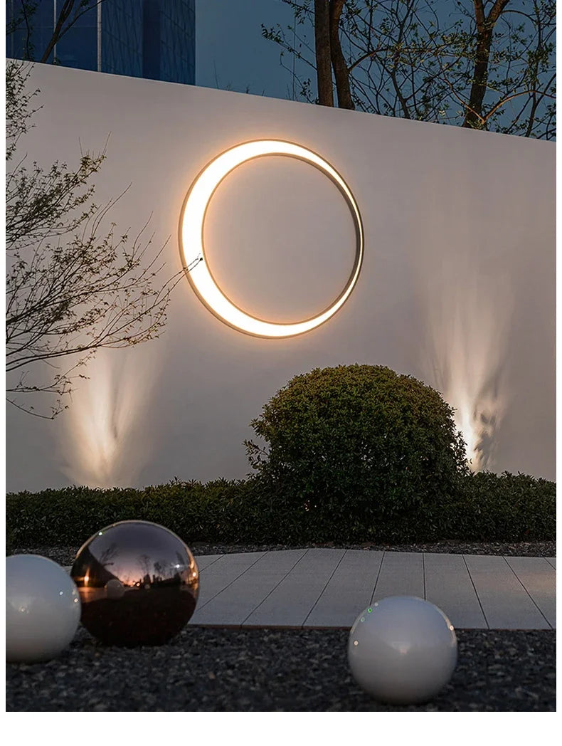 Modern IP65 Waterproof LED Outdoor Wall Light Villa Terrace Garden Street Light Round Moon Background Porch Lamps