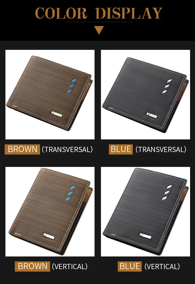 Business Men's Short Wallet Microfiber Synthetic Leather Short Wallets Men Stripe Male Purse Coin Pouch Multi-functional Cards