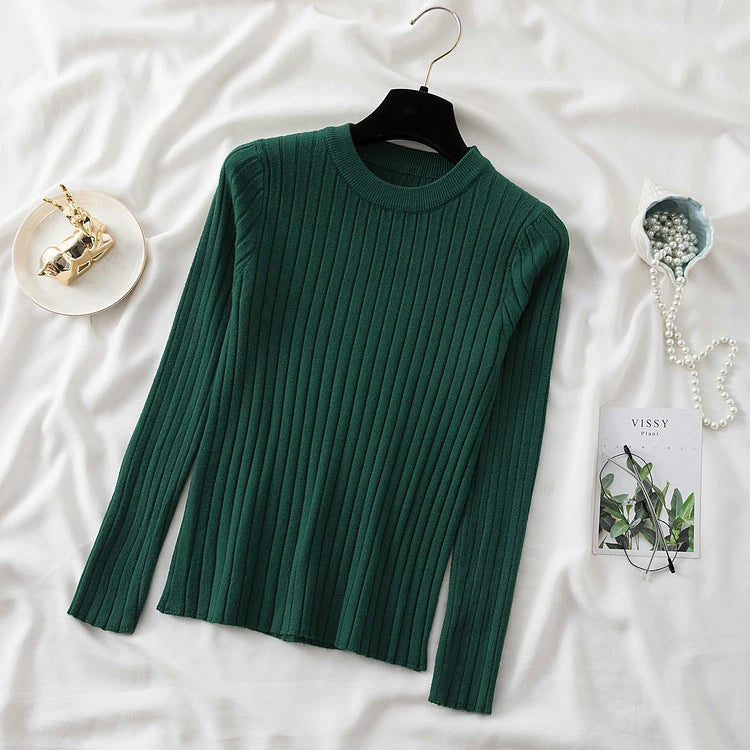 Women Pullovers Sweaters Knit Soft Jumper tops New Autumn Winter Tops O-Neck Ribbed Long Sleeve Korean Slim-fit Female Sweater