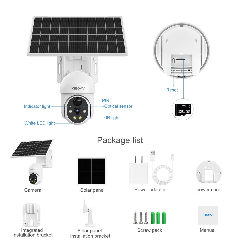 8MP 2K HD WIFI Wireless PTZ Solar Cctv Camera Battery Powered Outdoor IP65 Waterproof IP Security Iphone Camera PIR Night Vision