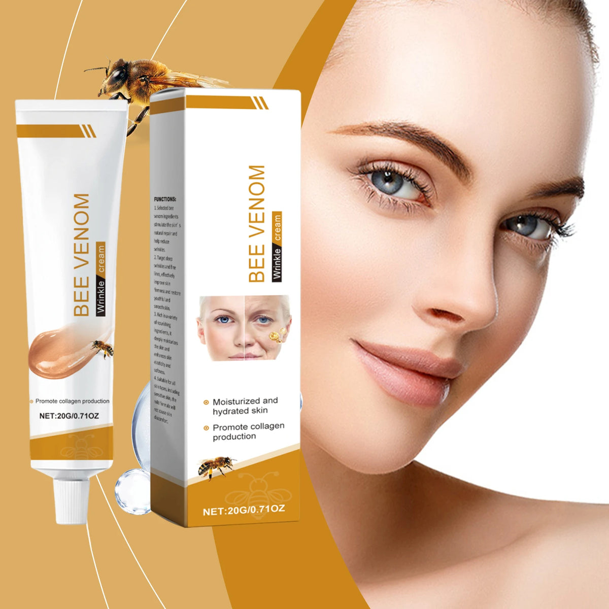 Wrinkle Removal Cream Firming Facial Lifting Moisturizing Deep Hydration Smoothing Fine Lines Repair Skin Bee Venom Cream 20g