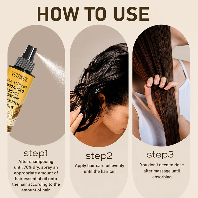 YUITIKUE Hair Essential Oil Spray 100ml - Glossy Smoothing Anti Frizz Nourishing Care for All Hair