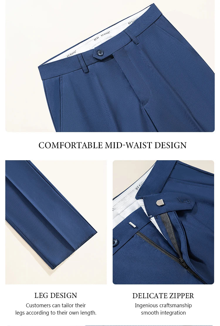 ST Cassy Dark Blue Men's Suit Slim Fit Solid Color Suit Formal Business Office Single Breasted Coat Pants 2 Pieces Set