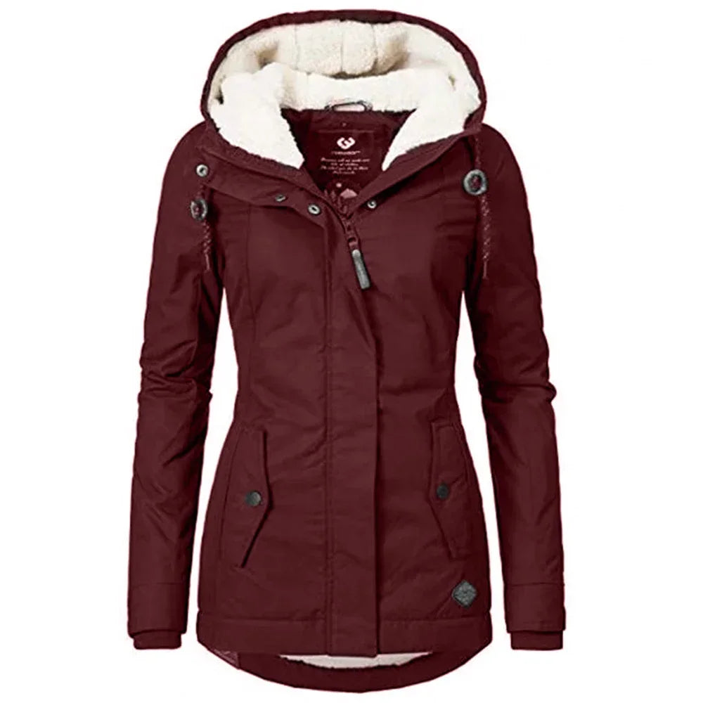 2025 New UZZDSS Winter Women Warm Parkas Hooded Thick Plush Coats Female Mid-Long Cotton Jacket Warm Coat Outwear Suit Jackets
