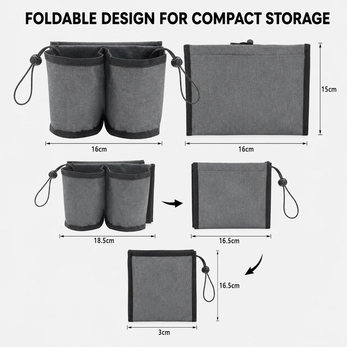 Travel Cup Holder for Suitcase Foldable Luggage Drink Holder Bag with 2 Cup Slots Back Pocket Organizer