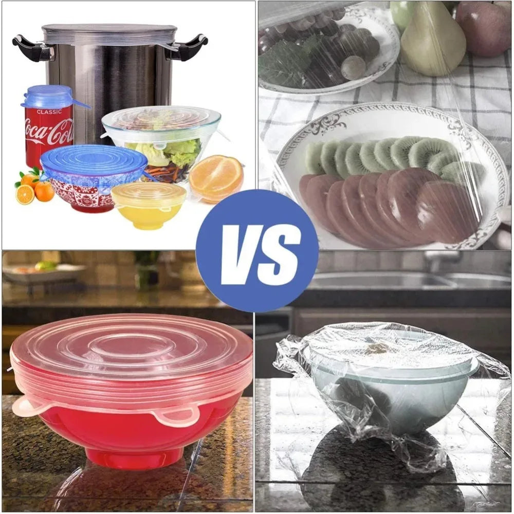 6PCS New Reusable Fresh-keeping Cover Kitchen Gadgets Non-slip Silicone Lids Stretch Bowl Cap