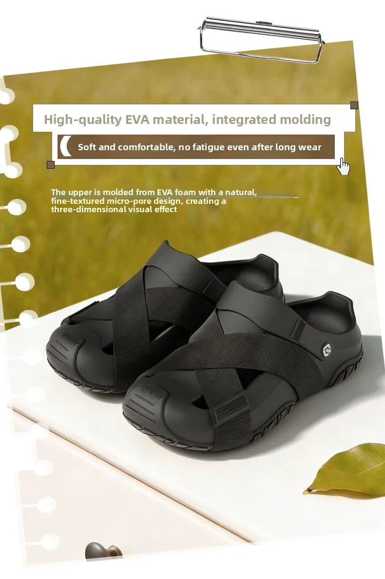 Men's Thick Bottom Sandals Full Coverage Outdoor Sports Waterproof Breathable Summer Slip-On Stream Trudging Beach Shoes