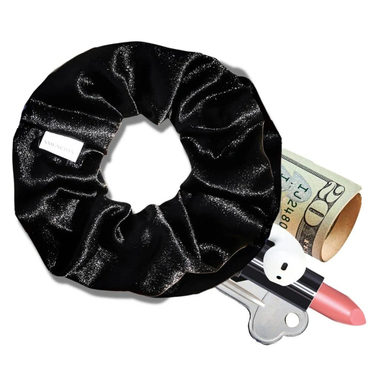 1PC Women's Glitter Velvet Scrunchie, Stylish Fall Winter Hair Accessory, Hidden Pocket Scrunchie For Keys, Small Items