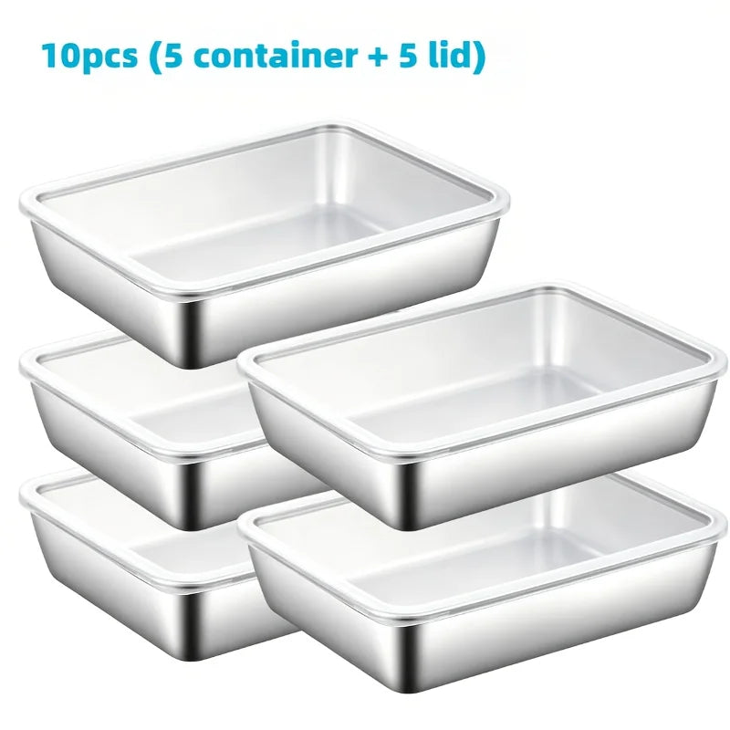 5pcs 316 Stainless Steel Food Storage Stackable Meal Boxes for Kitchen Fridge Lunch Ideal for Meal Prep Travel Kitchen Storage