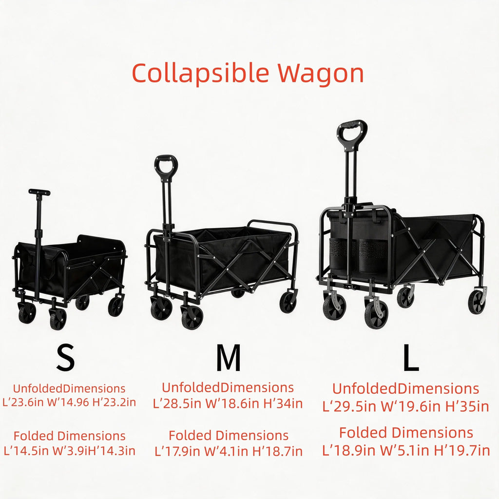 29.5' Heavy Duty Portable Foldable Trolley with All-Terrain Wheels Black for Beach Lawn Sports Camping - Durable Travel Cart