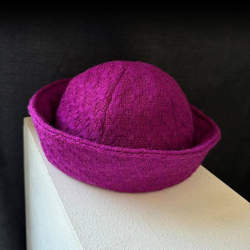 Fall Elegant Tweed Berets for Women Sailor Hat Japanese Versatile Naval Winter Fashion Party Warm Cute Jk Y2K Bucket Hat