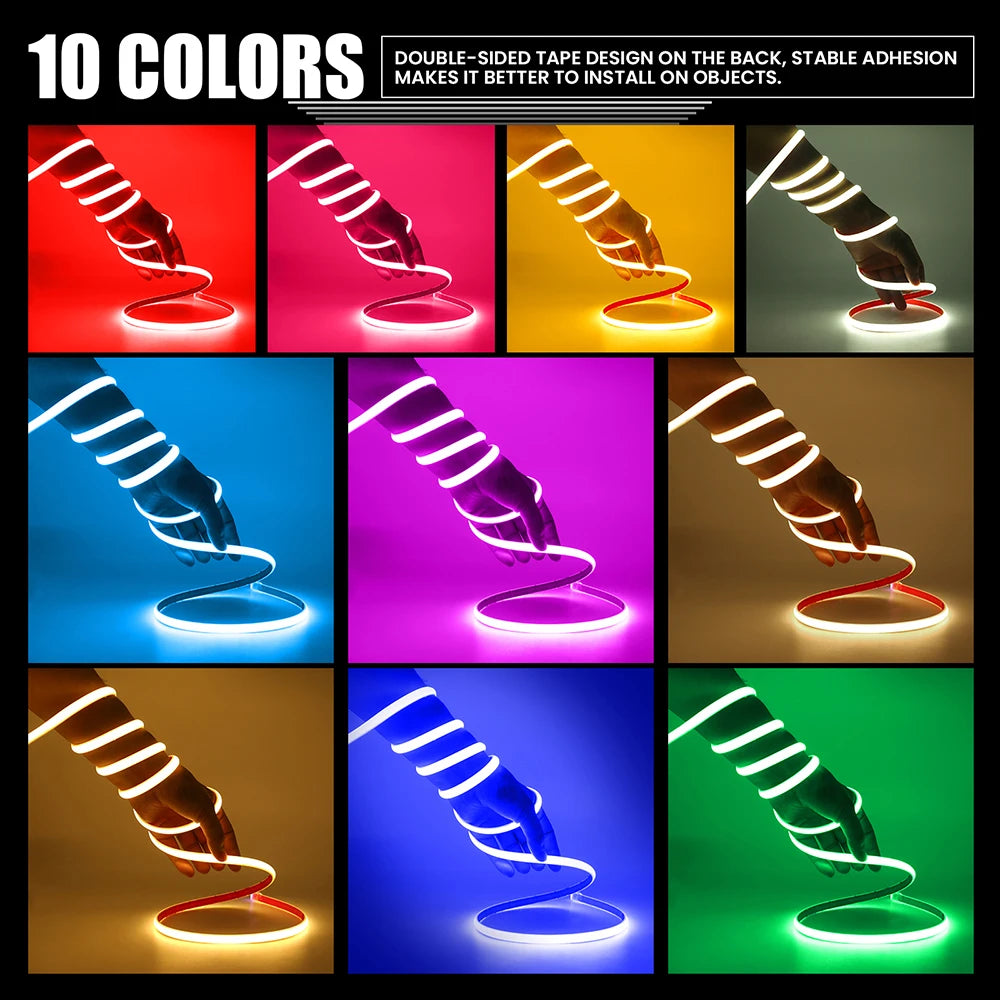 Solar Neon Light Strip 24V COB Waterproof IP68 Flexible LED Tape Red Green Blue Warm White 320LED/m High Density Linear Lighting