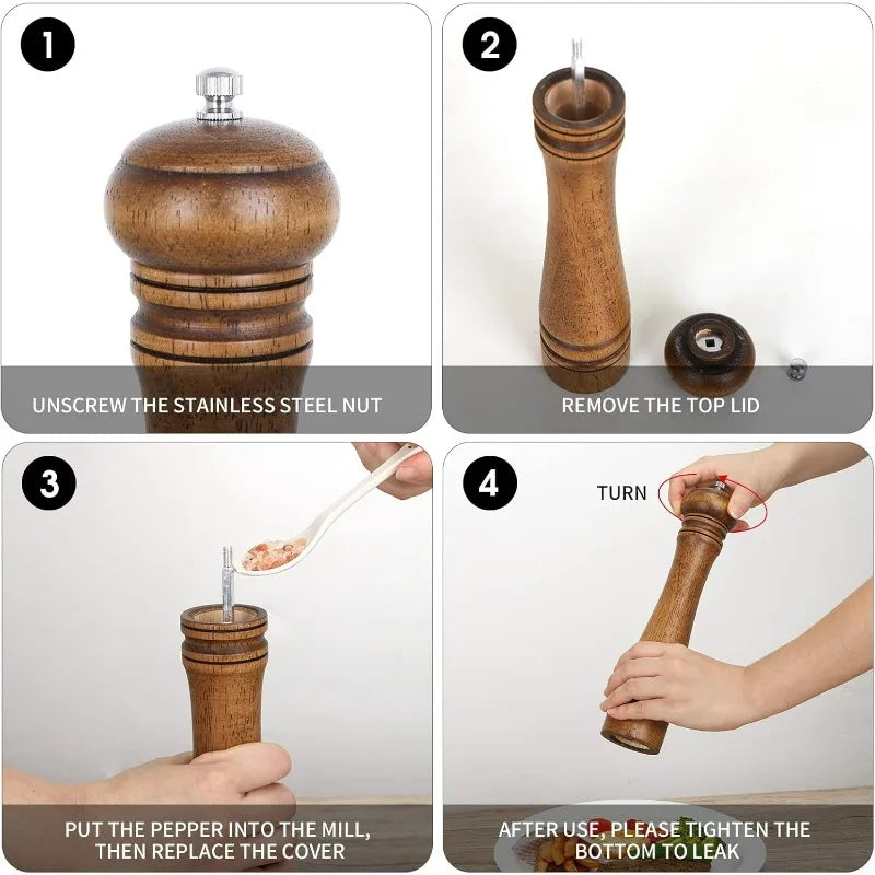 Wood Pepper Grinder,  Salt Mill Pepper Grinder, Salt Shakers with Adjustable Ceramic Rotor Wood Pepper Grinder for Your Kitchen