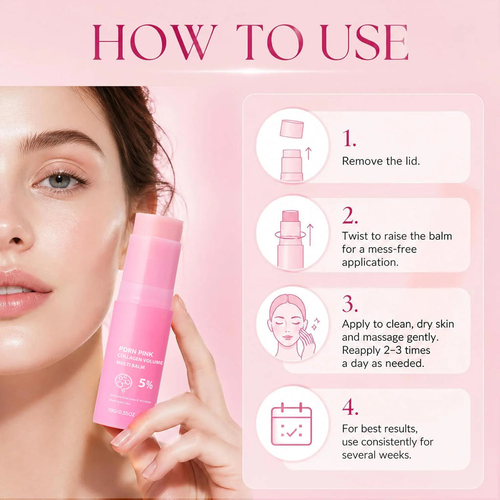 PDRN Pink Collagen Volume Multi Balm Stick Hydrating Plumping Firming Care for Face Neck Under Eyes Lips Fine Lines 10g