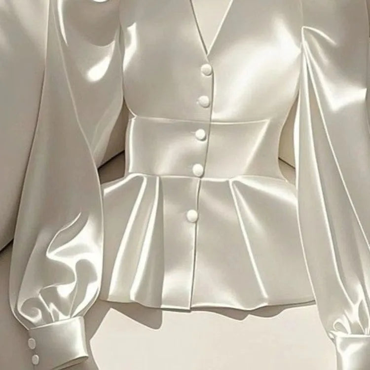 Elegant Fashion White Satin Shirts Women 2026 Early Spring New Blusas Mujer Y2k E-Girl Slim Waist Long Sleeve Blouses