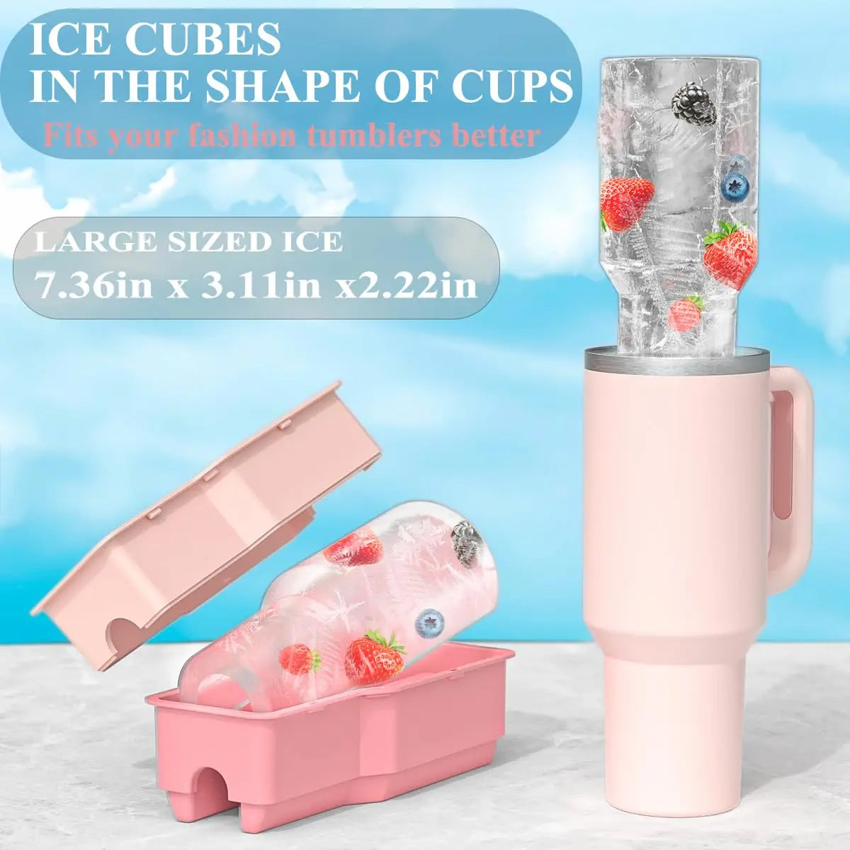 Tumbler Ice Mold for Stanley Cup 30-40 oz - Silicone Cylinder Ice Mold with Lid, Easy Fill and Release Ice Maker for Ice Drink