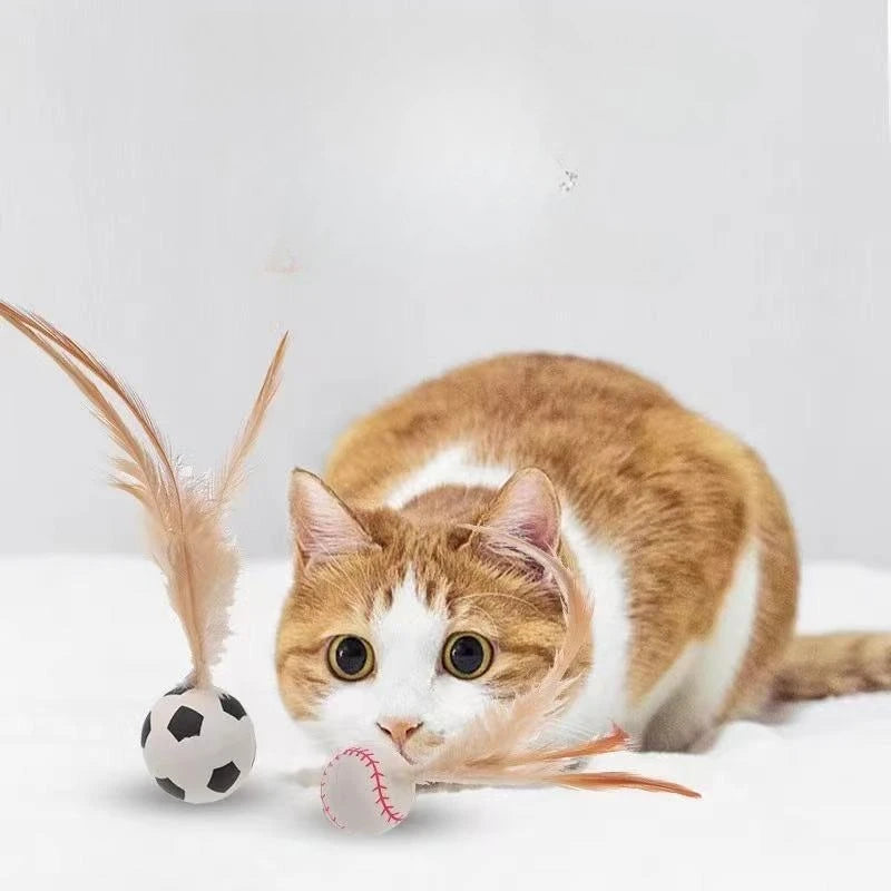 3pcs Cat Interactive Toys Caterpillar Elastic Ball with Feater Cat Toy Ball Pet Puzzle Teasing Cat Interactive Toy Supplies