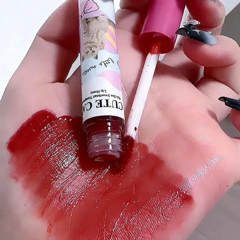 6Pcs/set Cute Cat Mirror Water Lip Gloss Set Red Tint for Lips Makeup Long Lasting Glass Lip Glaze Waterproof Lipstick Kit