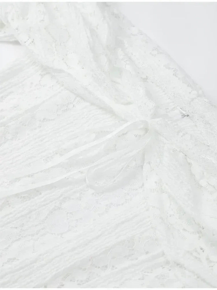 White Lace Flare Off Shoulder Dress Women Elegant Sexy Hollow Out Long Sleeve Slim Dresses 2026 Spring Lady Mermaid Floor Robe