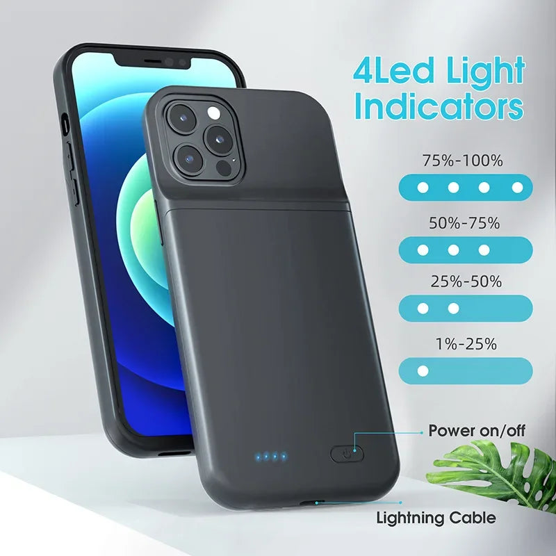 6800mAh Phone Battery Charging Case External Power Case For iPhone 16 15 14 13 12 11 X 6 6S 7 8 SE2020 Pro Plus Pro Max